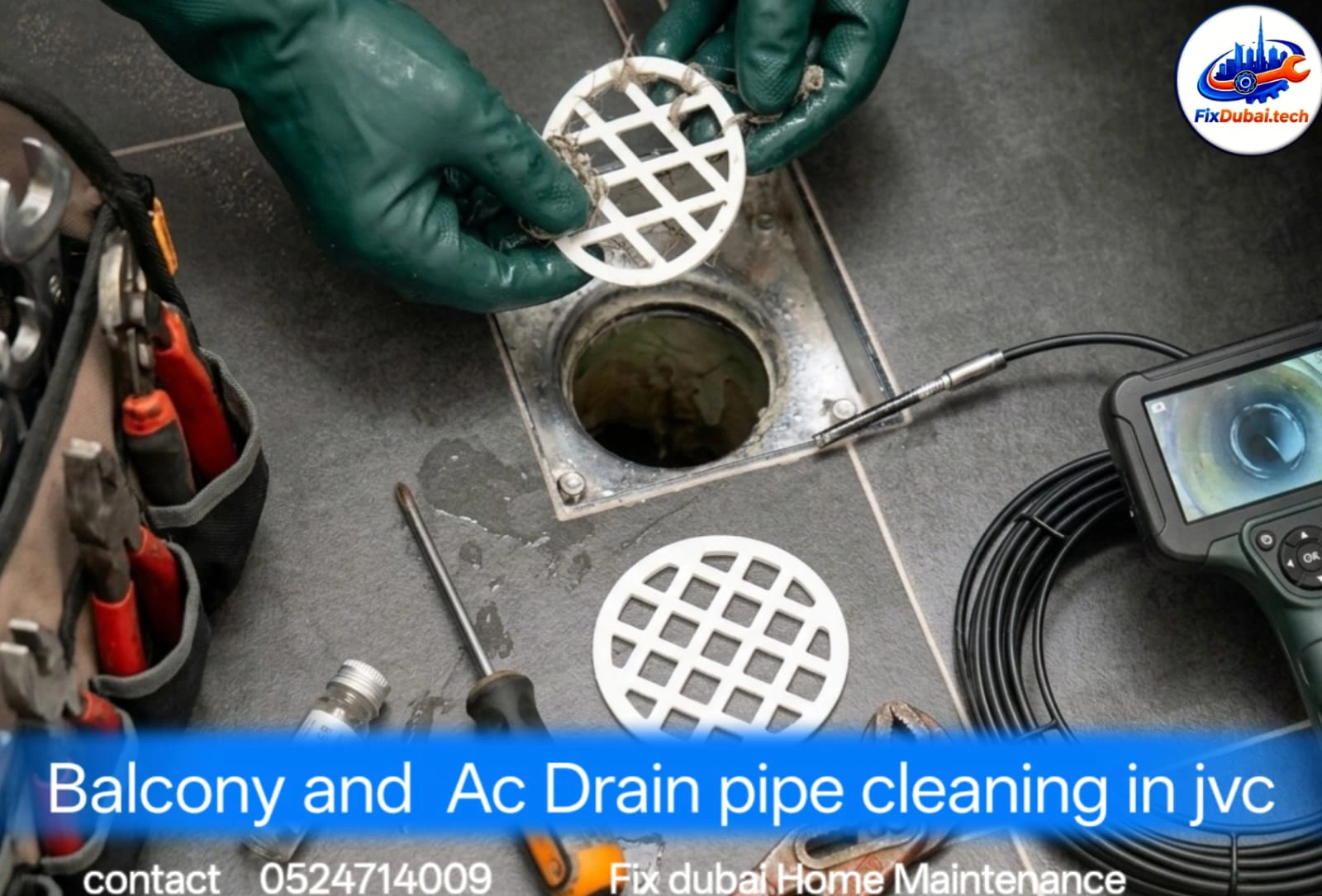 Balcony and AC Drain Pipe Cleaning in FIVE JVC