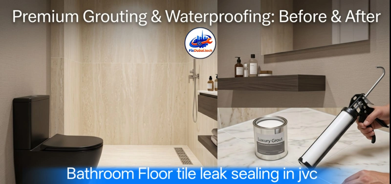 Bathroom Floor Tile Leak Sealing in FIVE JVC